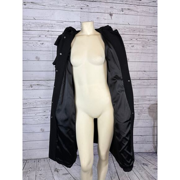 Elie Tahari 100% Wool Black Fitted Layered Leather Ruffle Collar Coat size XL - Picture 10 of 12